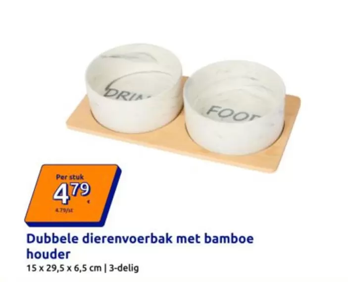 Dubbele dierenvoerbak met bamboe houder