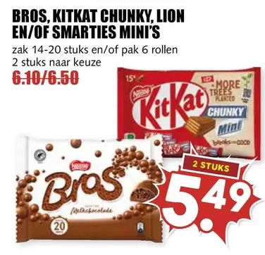 BROS, KITKAT CHUNKY, LION EN/OF SMARTIES MINI'S