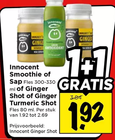 Smoothie of Sap Fles Shot of Ginger Turmeric Shot