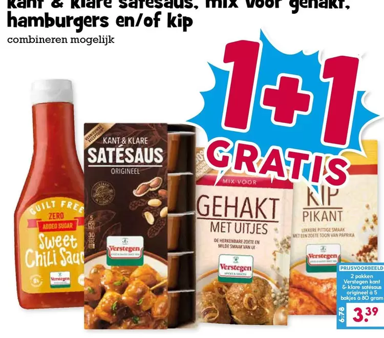 De - kant & klare satesaus, gehakt hamburgers en/of kip