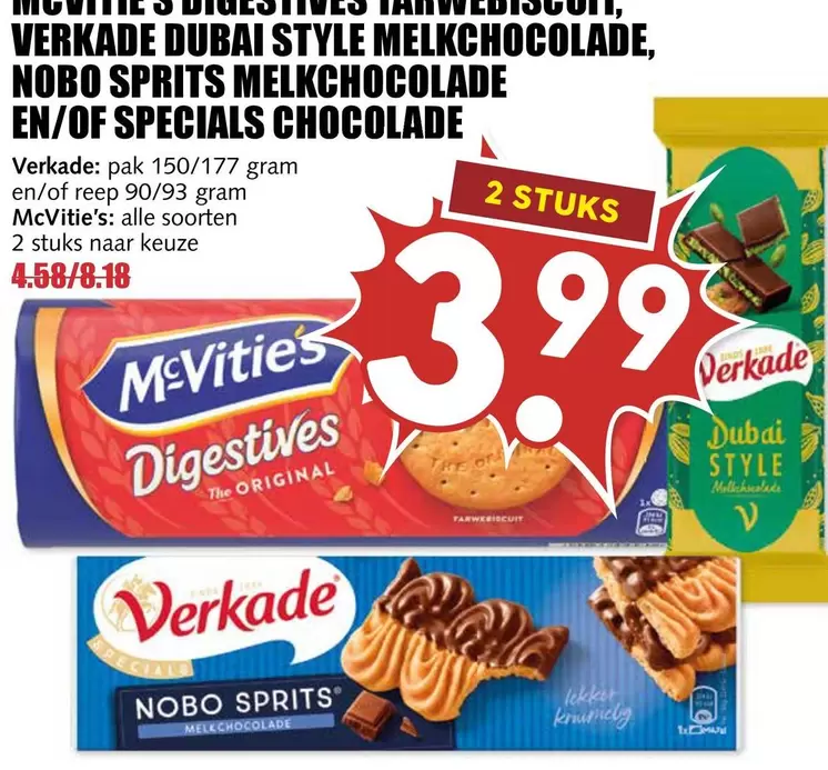 Digestives Melkchocolade, Nobo Sprits Melkchocolade en/of Specials Chocolade