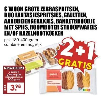 Duo - G'WOON GROTE ZEBRASPRITSEN, DUO FANTASIESPRITSJES, GALETTEN, AARDBEIENGEBAKjes, BANKETBROODJE MET SPIJS, ROOMBOTER STROOPWAFELS EN/OF HAZELNOOTKOEKEN
