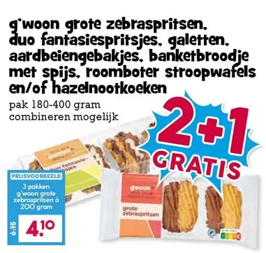 Duo - g'woon grote zebraspritsen, duo fantasiespritsjes, galetten, aardbeiengebakjes, banketbroodje met spijs, roomboter stroopwafels en/of hazelnootkoeken