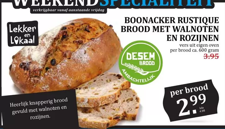 BOONACKER RUSTIQUE BROOD MET WALNOTEN EN ROZIJNEN