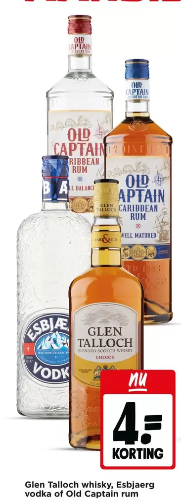 Natural - Glen Talloch whisky, Esbjerg vodka of Old Captain rum