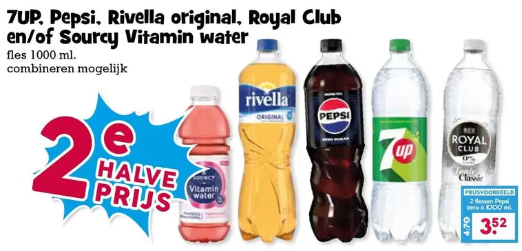Up - 7UP, Pepsi, Rivella original, Royal Club en/of Sourcy Vitamin water