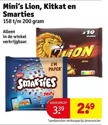 De - Mini's Lion, Kitkat en Smarties