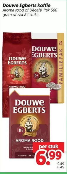 Douwe Egberts -  koffie Aroma rood of Décafé