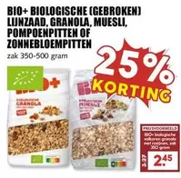 Bio - BIO+ BIOLOGISCHE (GEBROKEN) LIJNZAAD, GRANOLA, MUESLI, POMPOENPITTEN OF ZONNEBLOEMPITTEN