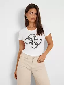 Stretch T-shirt met logo voorkant