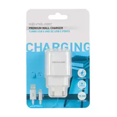 Soundlogic oplaadstekker met USB-A en USB-C aansluiting - snellader wit