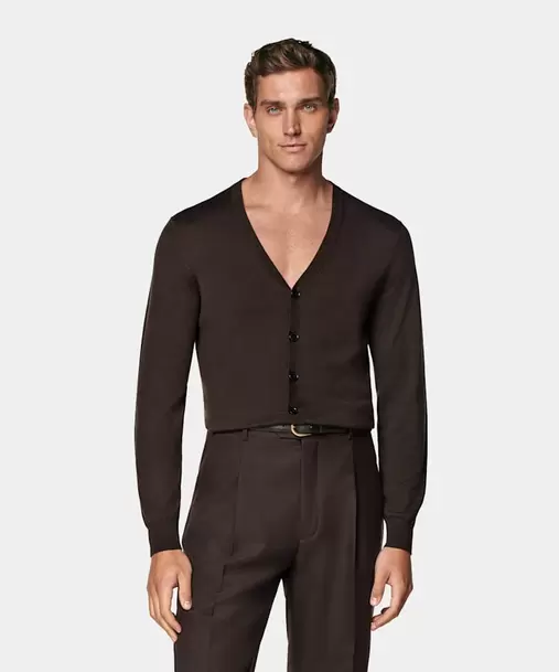 Mid Brown V-Neck Cardigan