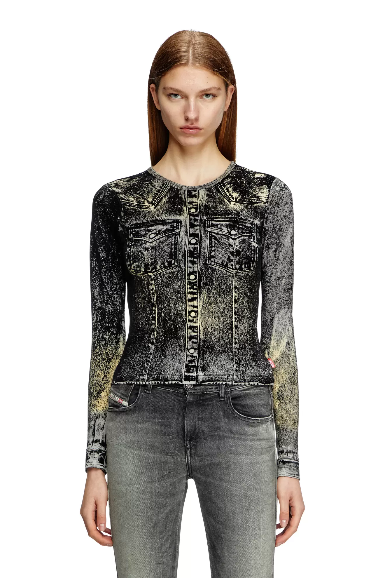 Long sleeve top with jacket print