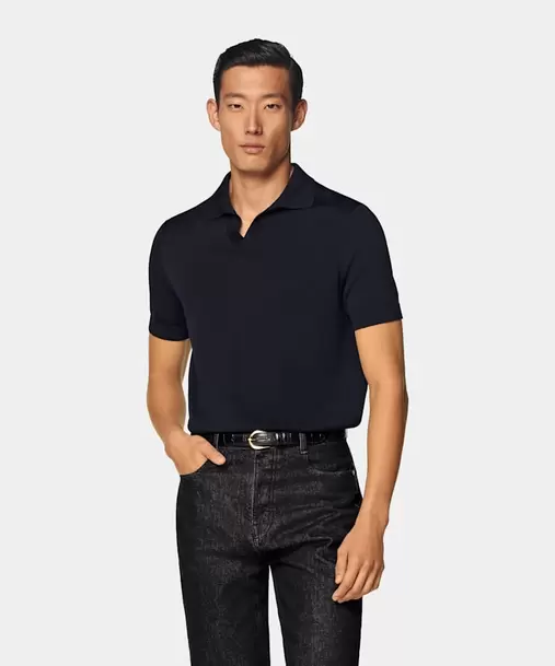 Navy Buttonless Polo