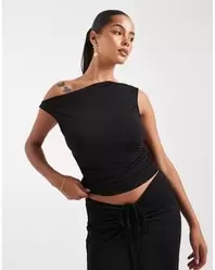 Slinky Sleevless Slash Neck Tank Top Co-ord - Black