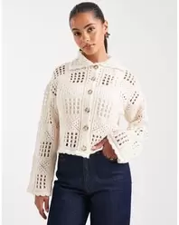 Crochet Knitted Cardigan - White