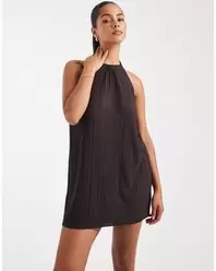 Plisse Cami Strap Mini Dress - Black