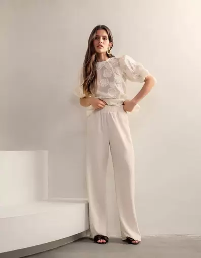Sporty Wide Leg Broek Gebroken Wit