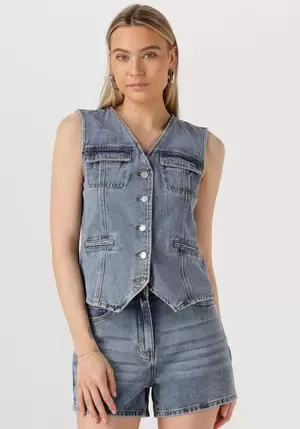 Blauwe ROUGE EDIT Gilet ROUJOLIE DENIM WAISTCOAT