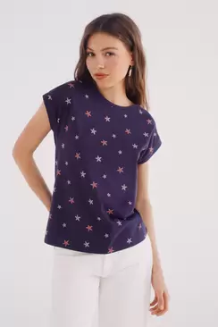 Printed shoulder buttons T-shirt