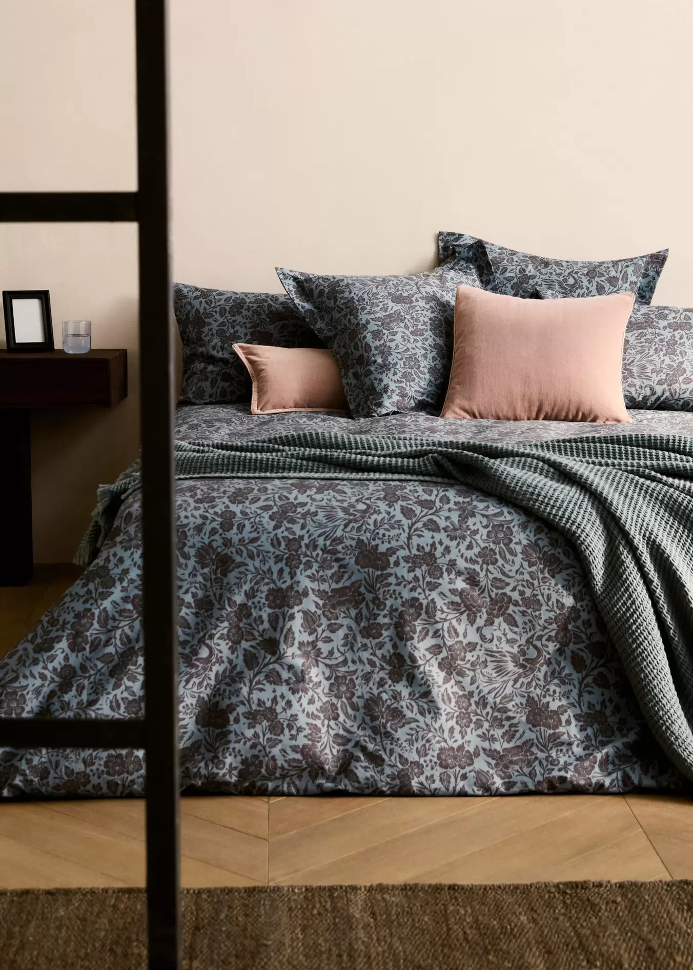 Dekbedovertrek van perkalkatoen met tweekleurige bloemenprint, bed 150/160 cm