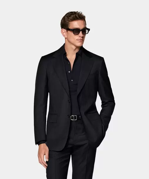 Navy Striped Tailored Fit Milano Suit