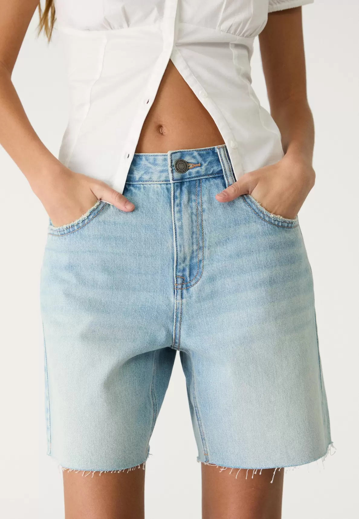 Denim bermuda met halfhoge taille