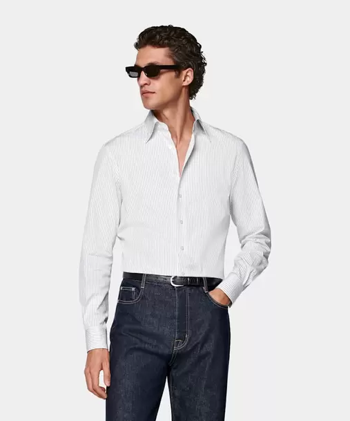 White Striped Point Collar Shirt