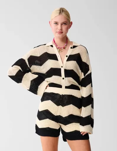 Multi Crochet Blouse Zwart/Wit