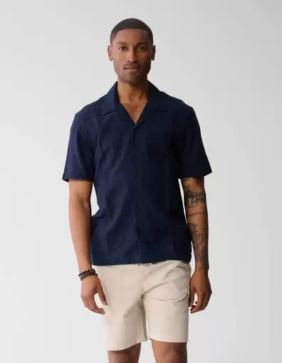 Wavy Jacquard Shirt Donkerblauw