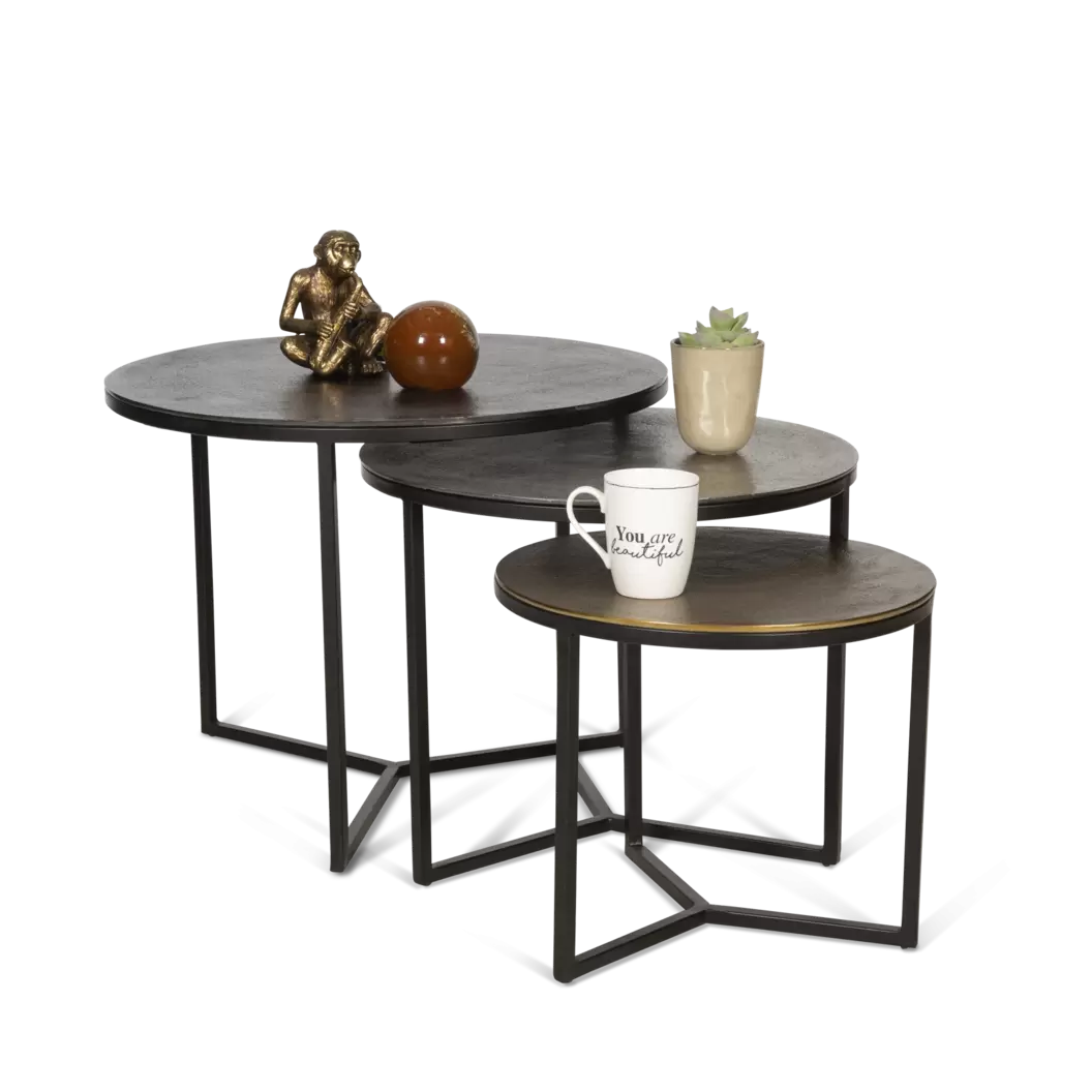 Salontafel (set van 3) Thor - Zwart/Tin/Okergoud (OP=OP)