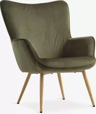 Fauteuil HUNDESTED corduroy groen/naturel eiken kleur