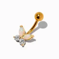 Gold-tone Stainless Steel Cubic Zirconia Opal Butterfly 14G Belly Bar