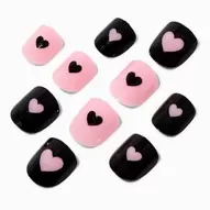Claire's Club Pink & Black Heart Press On Vegan Faux Nail Set - 10 Pack