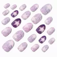 Purple Glitter Star Stiletto Press On Vegan Faux Nail Set - 24 Pack