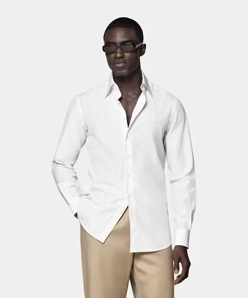 Sand Striped Point Collar Shirt