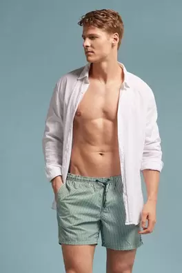 Green Striped Swim Trunks