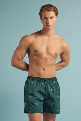 Palm Tree-Embroidered Swim Shorts