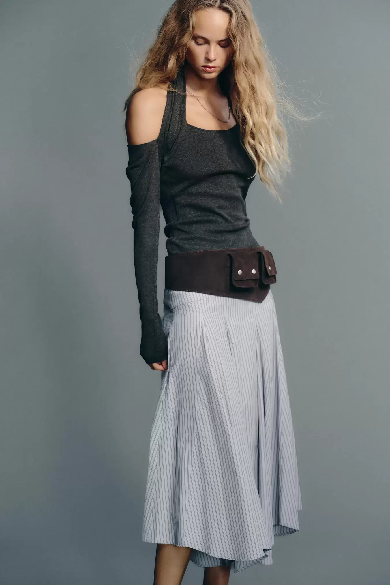 GESTREEPTE MIDIROK