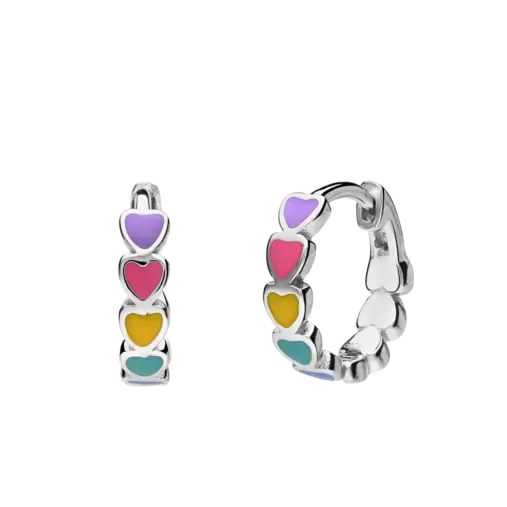 Zilveren oorring gekleurde emaille hartjes