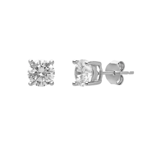 Zilveren oorknoppen rond 6mm met zirkonia voor dames
