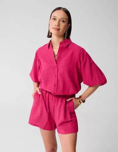 Linnen Puff Blouse Roze