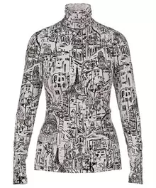 Marc Cain mesh turtleneck shirt city flockprint