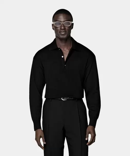 Black Long Sleeve Polo