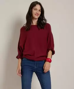 vleermuismouw trui met ruches