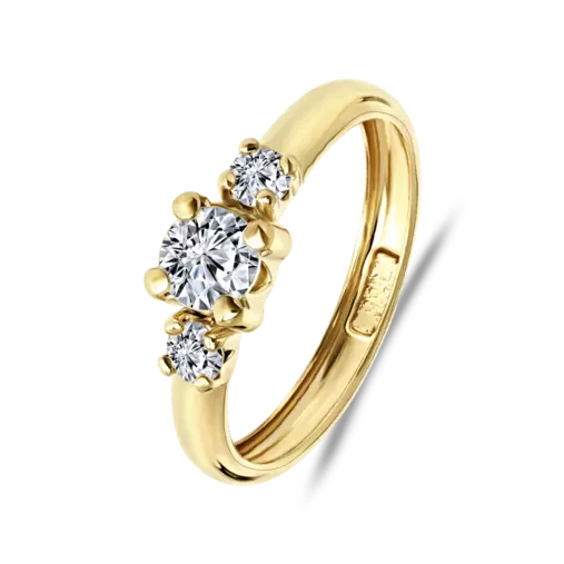 14 Karaat geelgouden ring met 3 zirkonia stenen