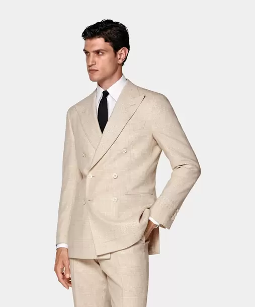 Sand Checked Tailored Fit Havana Suit