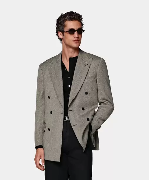 Brown Herringbone Tailored Fit Milano Blazer