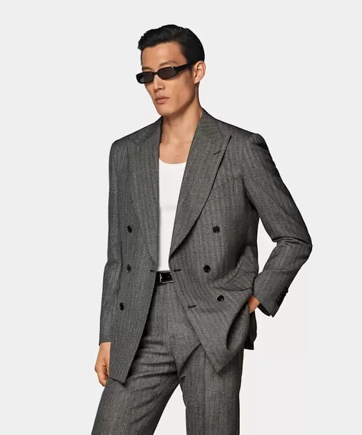 Dark Brown Striped Tailored Fit Milano Suit