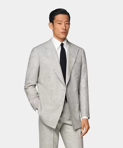Light Grey Checked Tailored Fit Havana Suit